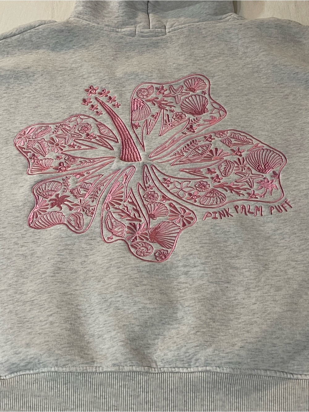 Pink Palm Puff Light Gray Hoodie with Pink Palm Embroidery - Picture 3 of 5